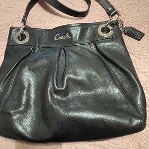 Coach Black Leather Ashley Hippie Satchel Top Handle Shoulder Bag Handbag Purse